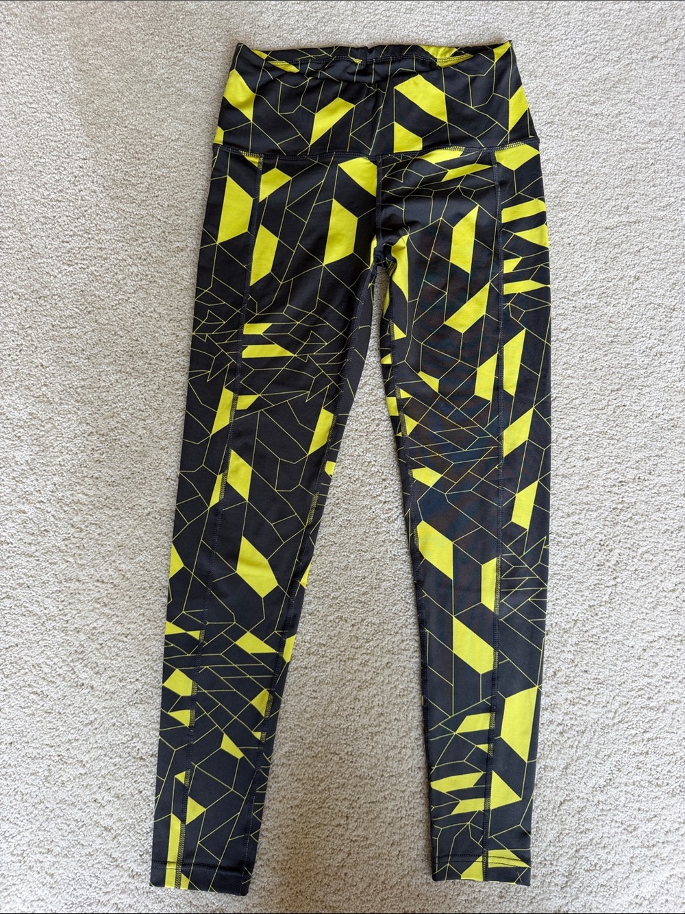 oiselle Black & Yellow Geometric Running Leggings